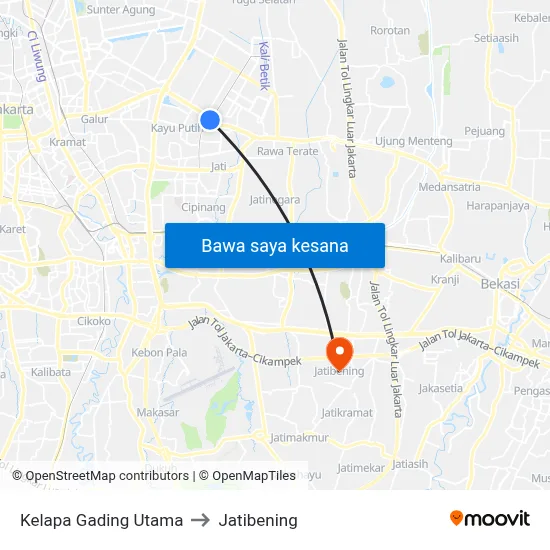 Kelapa Gading Utama to Jatibening map