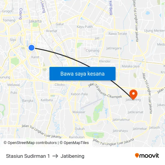 Stasiun Sudirman 1 to Jatibening map