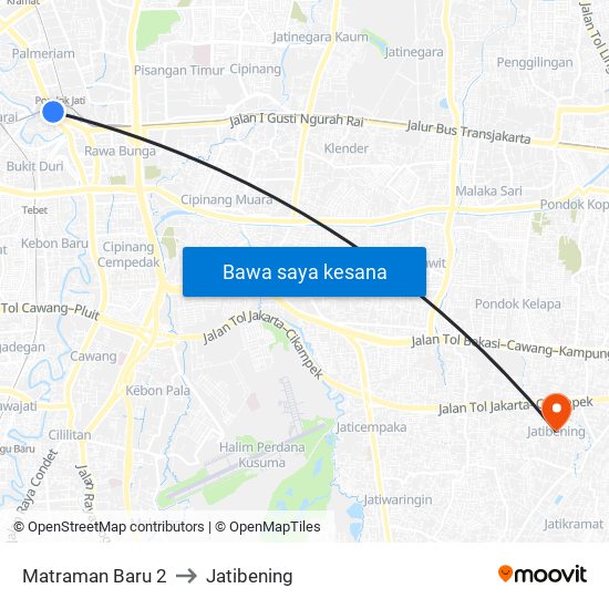 Matraman Baru 2 to Jatibening map