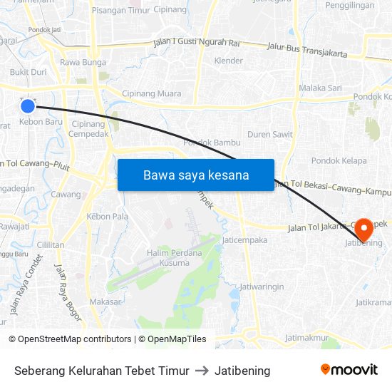 Seberang Kelurahan Tebet Timur to Jatibening map