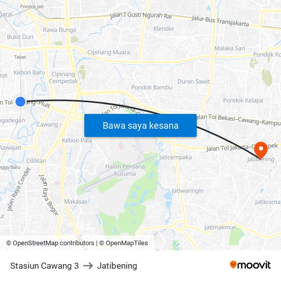 Stasiun Cawang 3 to Jatibening map