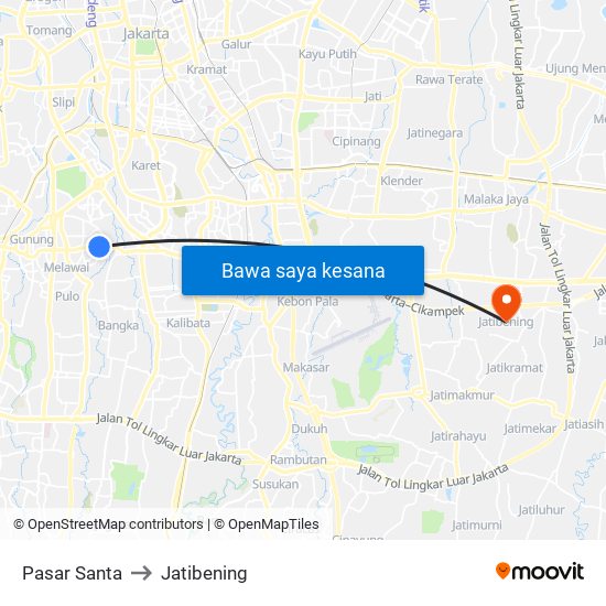 Pasar Santa to Jatibening map