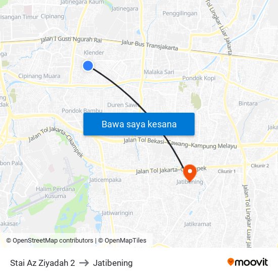 Stai Az Ziyadah 2 to Jatibening map