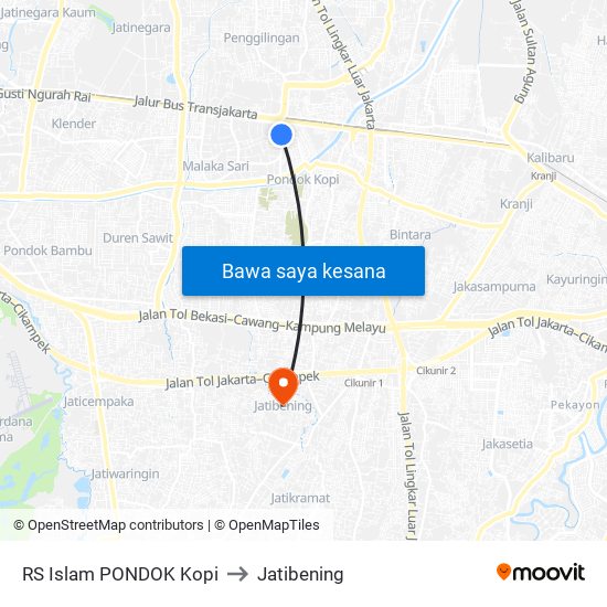 RS Islam PONDOK Kopi to Jatibening map