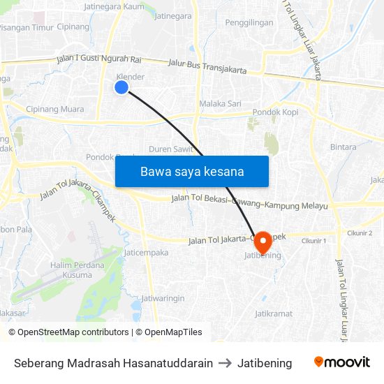 Seberang Madrasah Hasanatuddarain to Jatibening map