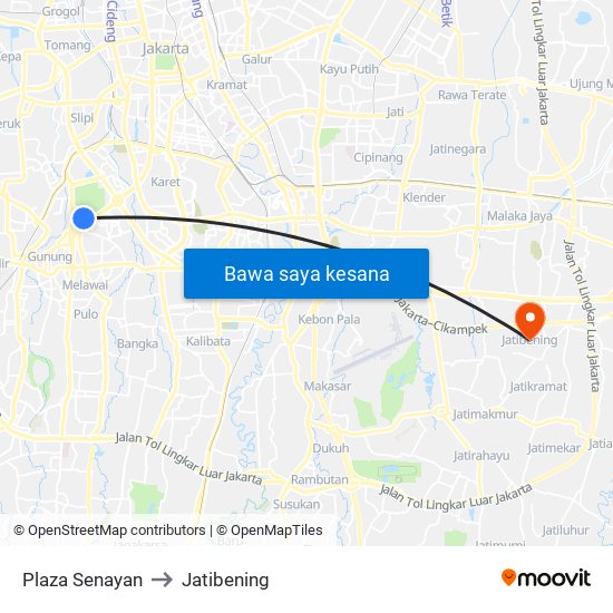 Plaza Senayan to Jatibening map