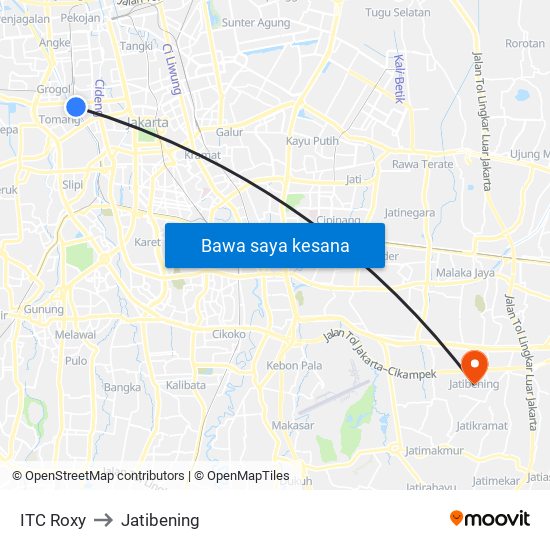 ITC Roxy to Jatibening map