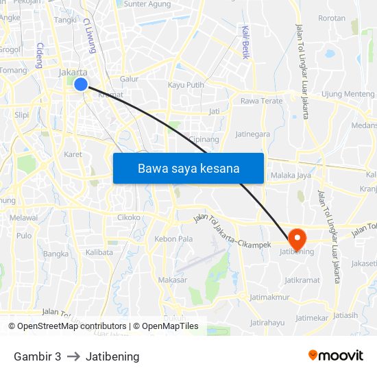 Gambir 3 to Jatibening map