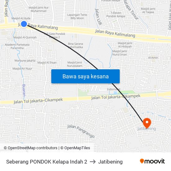 Seberang PONDOK Kelapa Indah 2 to Jatibening map