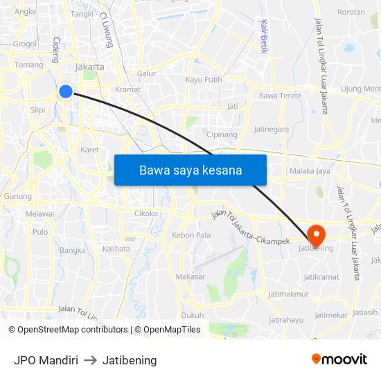 JPO Mandiri to Jatibening map