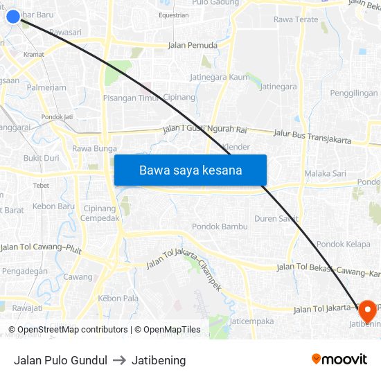 Jalan Pulo Gundul to Jatibening map