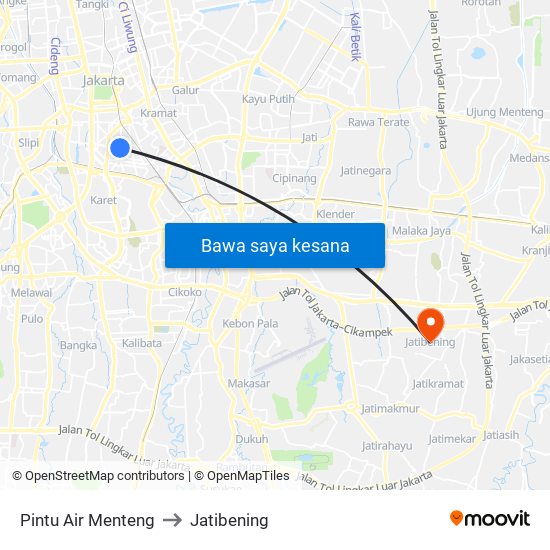 Pintu Air Menteng to Jatibening map