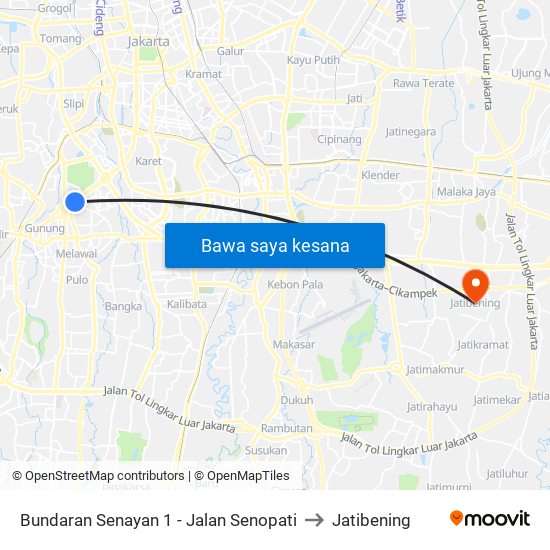 Bundaran Senayan 1 - Jalan Senopati to Jatibening map