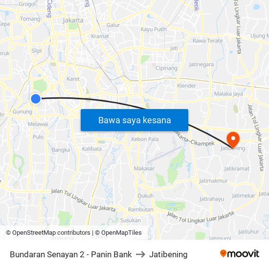 Bundaran Senayan 2 - Panin Bank to Jatibening map
