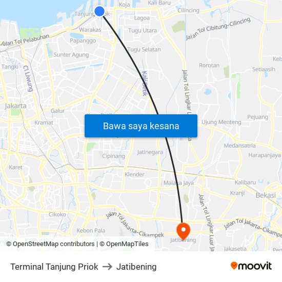 Terminal Tanjung Priok to Jatibening map