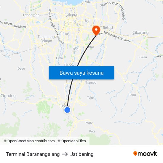 Terminal Baranangsiang to Jatibening map