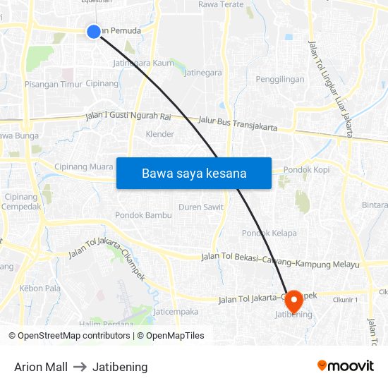 Arion Mall to Jatibening map
