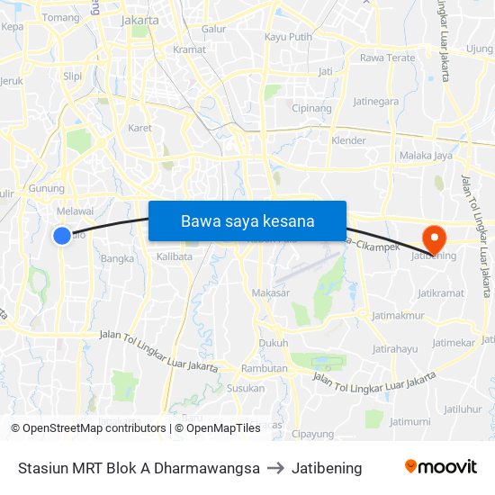 Stasiun MRT Blok A Dharmawangsa to Jatibening map