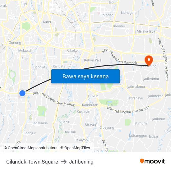 Cilandak Town Square to Jatibening map