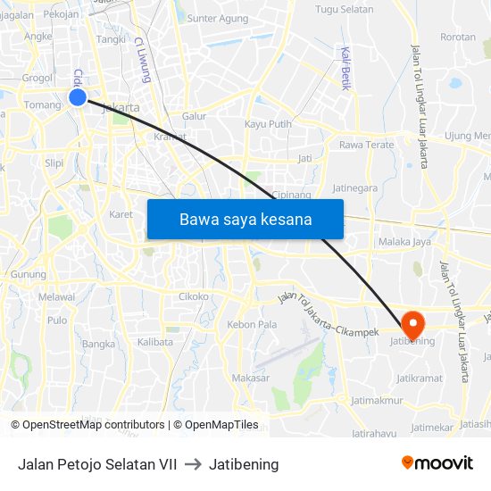 Jalan Petojo Selatan VII to Jatibening map