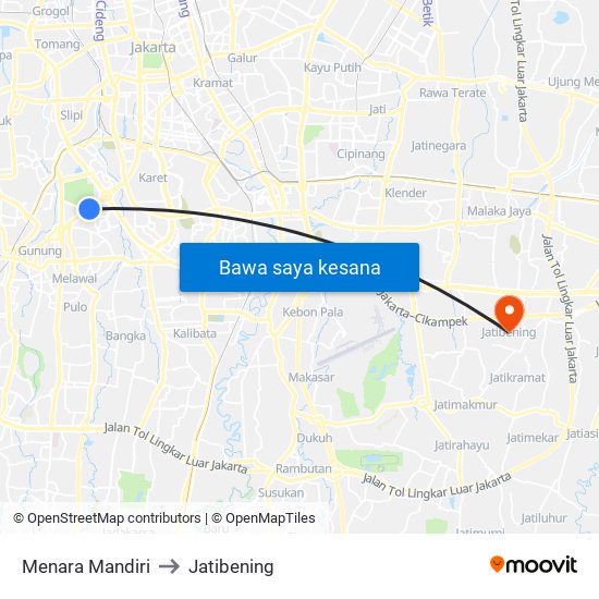 Menara Mandiri to Jatibening map