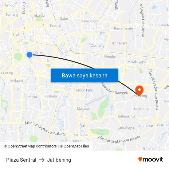 Plaza Sentral to Jatibening map