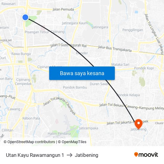 Utan Kayu Rawamangun 1 to Jatibening map