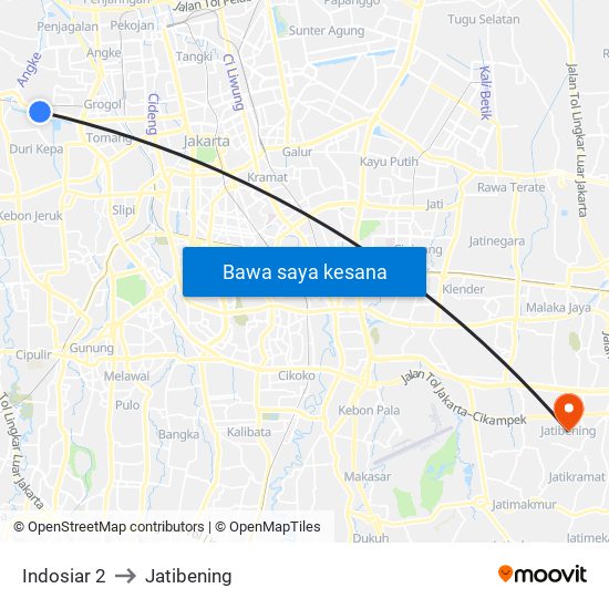 Indosiar 2 to Jatibening map