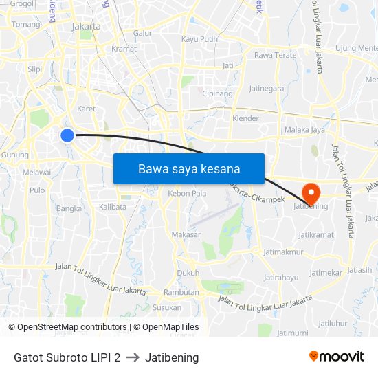 Gatot Subroto LIPI 2 to Jatibening map