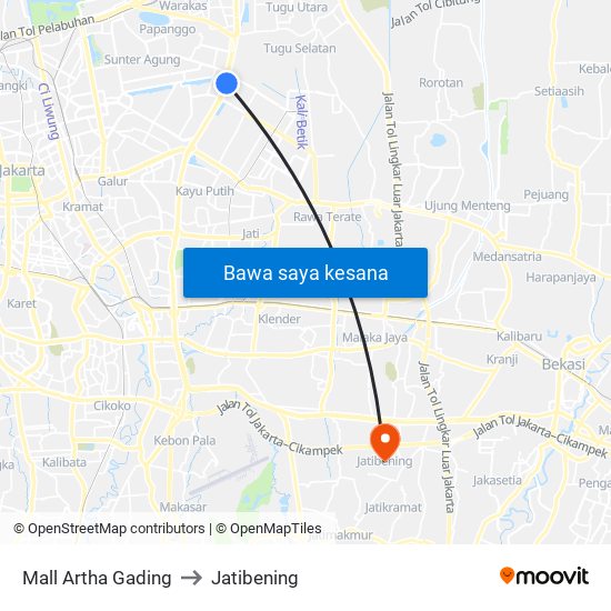 Mall Artha Gading to Jatibening map