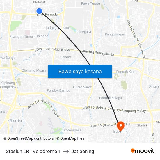 Stasiun LRT Velodrome 1 to Jatibening map