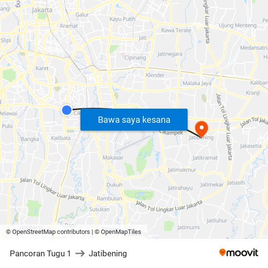 Pancoran Tugu 1 to Jatibening map