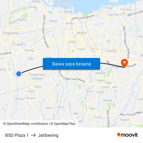 BSD Plaza 1 to Jatibening map