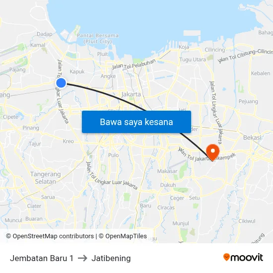 Jembatan Baru 1 to Jatibening map