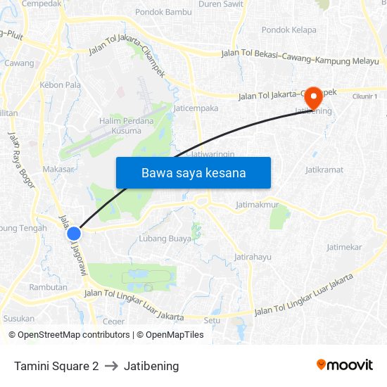Tamini Square 2 to Jatibening map