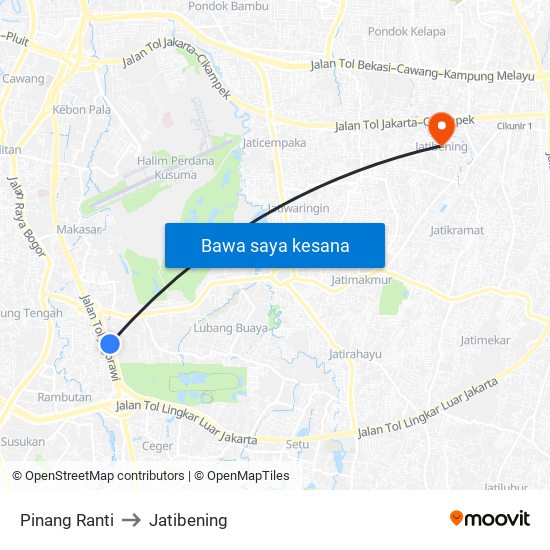Pinang Ranti to Jatibening map