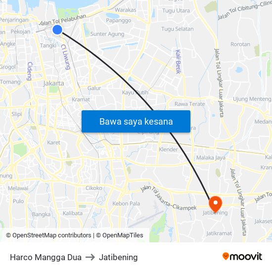 Harco Mangga Dua to Jatibening map