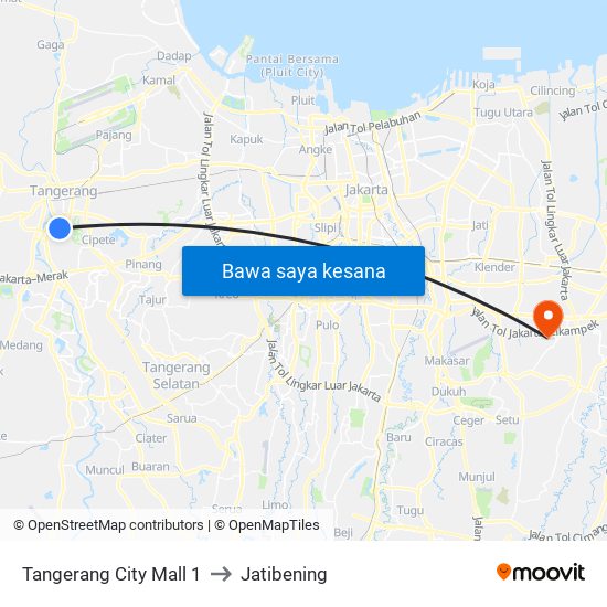 Tangerang City Mall 1 to Jatibening map