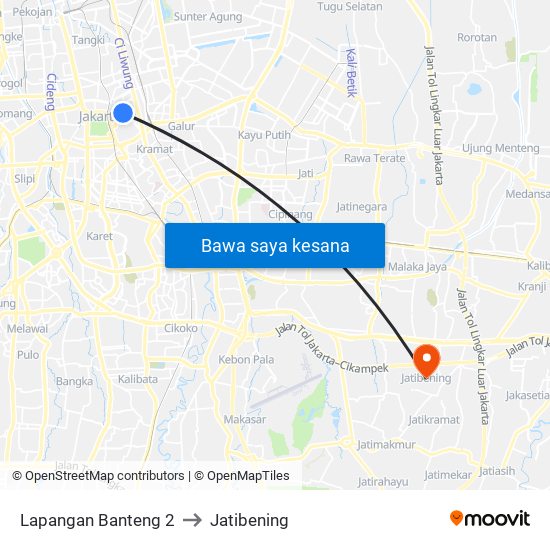 Lapangan Banteng 2 to Jatibening map