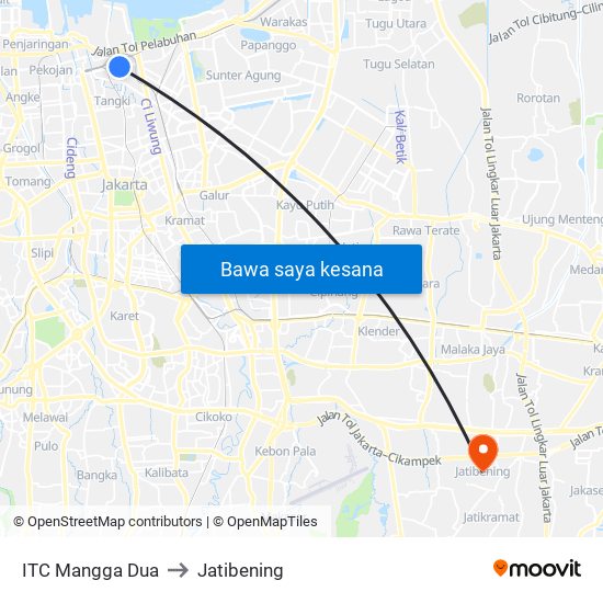 ITC Mangga Dua to Jatibening map