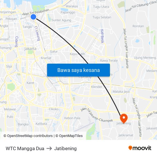 WTC Mangga Dua to Jatibening map