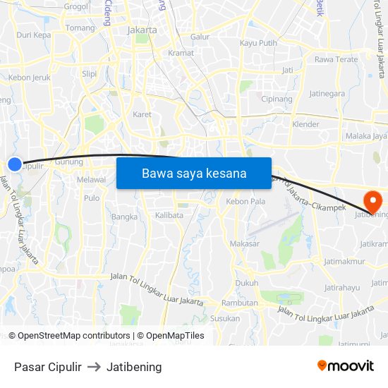 Pasar Cipulir to Jatibening map
