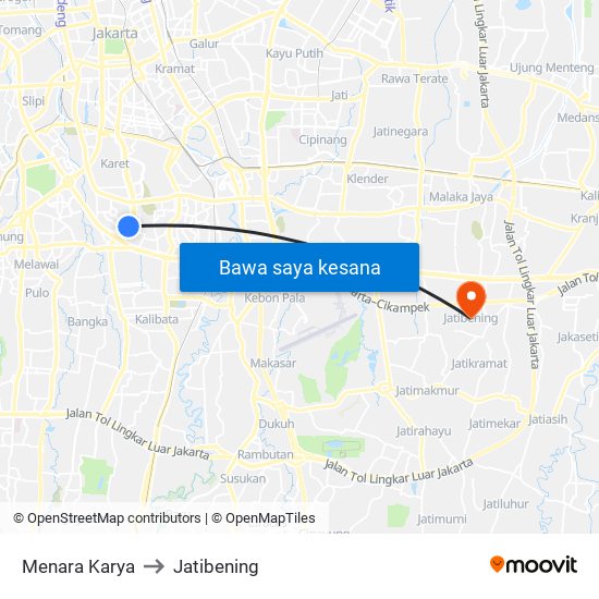 Menara Karya to Jatibening map
