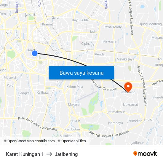 Karet Kuningan 1 to Jatibening map