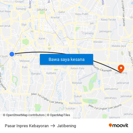 Pasar Inpres Kebayoran to Jatibening map