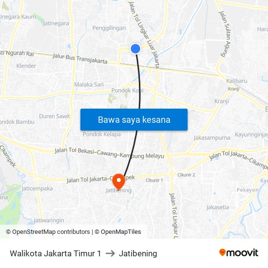 Walikota Jakarta Timur 1 to Jatibening map