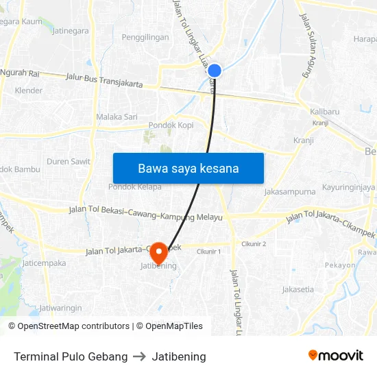 Terminal Pulo Gebang to Jatibening map