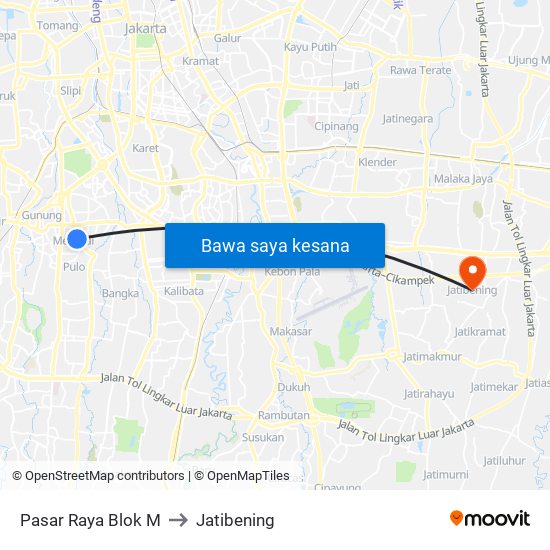 Pasar Raya Blok M to Jatibening map