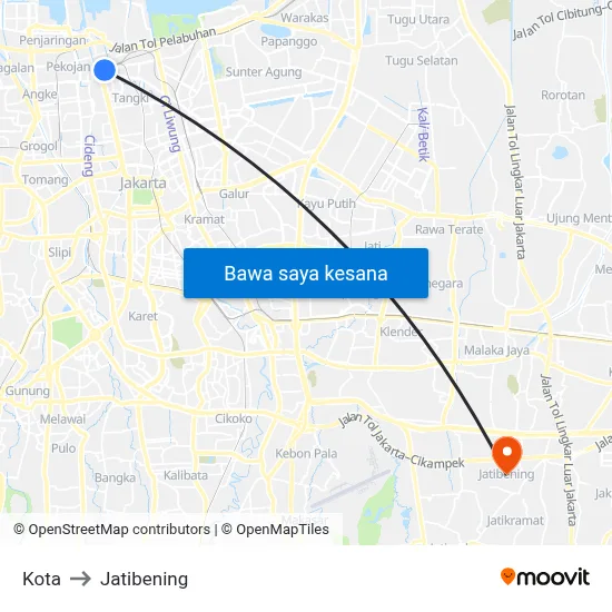 Kota to Jatibening map
