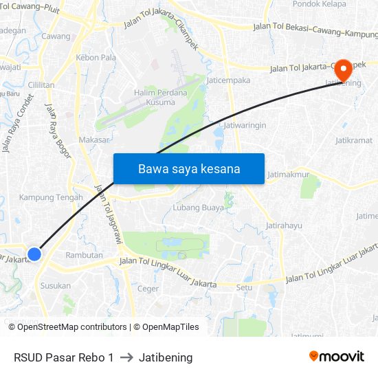 RSUD Pasar Rebo 1 to Jatibening map